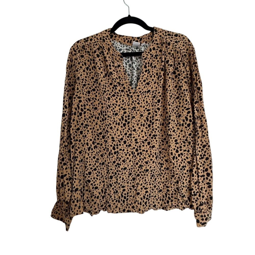 Gap Cheetah Print V-Neck Rayon Long Sleeve Blouse XXL‎